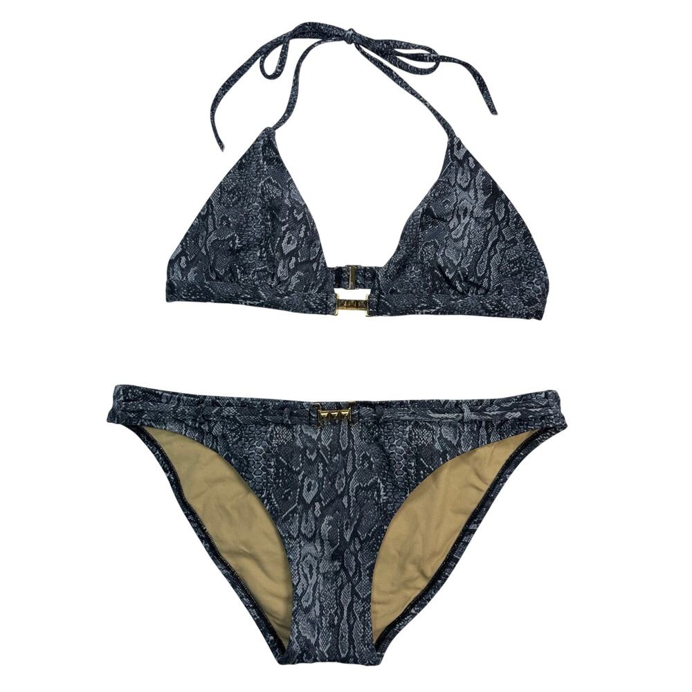BCBG Maxazria Snake Skin Print Bikini Triangle Top Gold Hardware